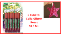 Set 6 Pezzi colla glitterata rossa lebez per natale scuola glitter con brillantini creatività lavoretti creativi per bambini