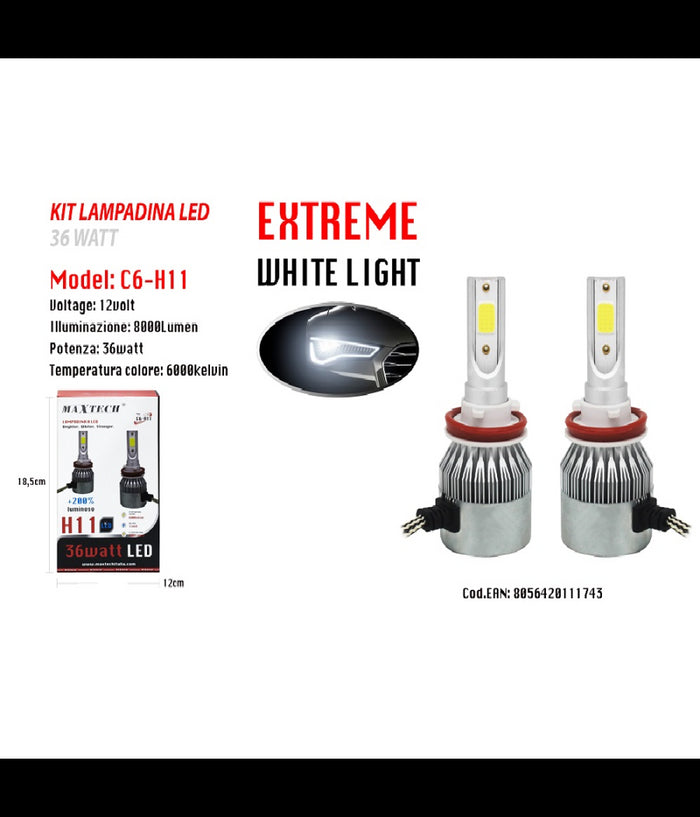 Led Auto E Moto Lampade Fari Maxtech H11 C6 Lampadine 36w Luce Bianca 6000k         