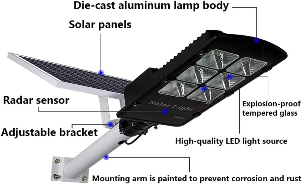 Led Solar Street Flood Lights 500W LAMPIONE SOLARE Sensore Di Movimento + Controllo Della Luce + Telecomando Ip66 - ZENCOCCO