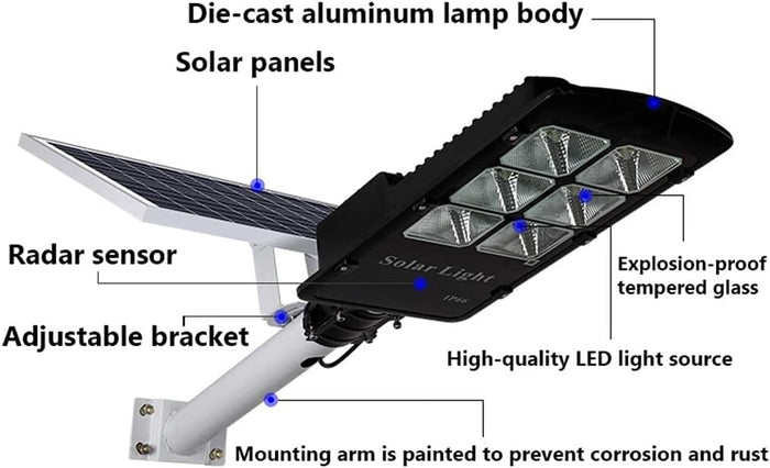 Led Solar Street Flood Lights 500W LAMPIONE SOLARE Sensore Di Movimento + Controllo Della Luce + Telecomando Ip66 - ZENCOCCO