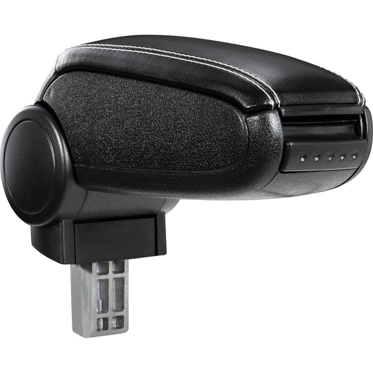 Bracciolo centrale per Opel Corsa E con scomparto imbottito in pelle nera-sintetico con cuciture bianche 03_0000581