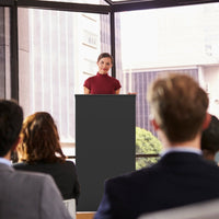 Leggio da 117 cm per oratori con ripiani e fori per cavi, Leggio da pulpito per chiesa in legno per aula Nero-Tavolini per laptop