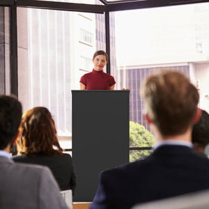 Leggio da 117 cm per oratori con ripiani e fori per cavi, Leggio da pulpito per chiesa in legno per aula Nero-Tavolini per laptop