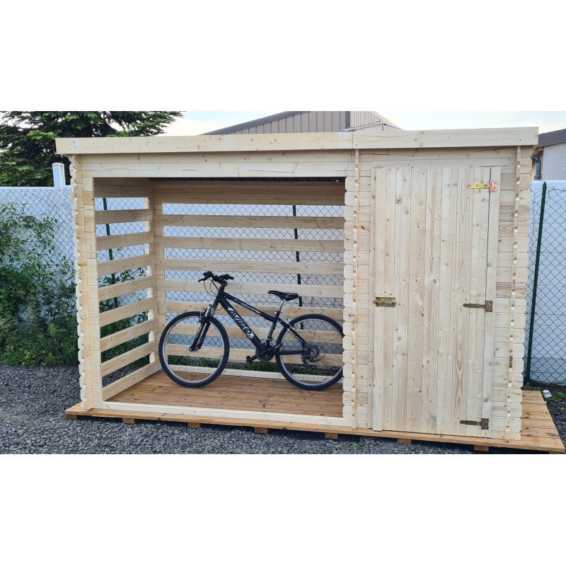 Legnaia multiuso in legno massello 325x120 cm  con zona chiusa e deposito laterale  pareti 20 mm  RB3312 Foresta