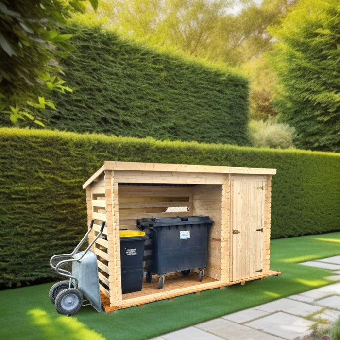 Legnaia multiuso in legno massello 325x120 cm  con zona chiusa e deposito laterale  pareti 20 mm  RB3312 Foresta