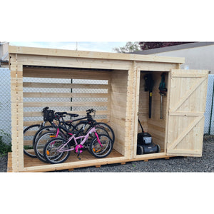 Legnaia multiuso in legno massello 325x120 cm  con zona chiusa e deposito laterale  pareti 20 mm  RB3312 Foresta