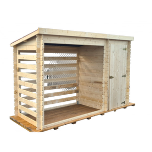 Legnaia multiuso in legno massello 325x120 cm  con zona chiusa e deposito laterale  pareti 20 mm  RB3312 Foresta