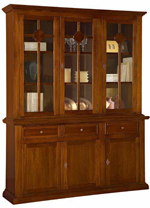 Cristalliera 3 porte 3 cassetti in legno tinta noce arte povera