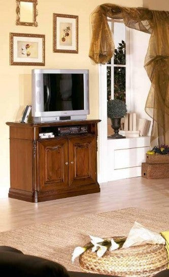 Porta tv in legno con fregi tinta noce l.98 p.52 h.86