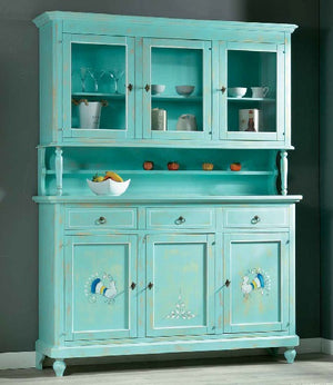 Cristalliera 3 porte 3 cassetti shabby vintage verde consumato