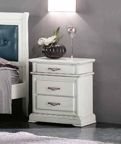 Comodino 3 cassetti laccato bianco l.57 p.38 h.66