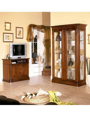 Porta tv in legno con fregi tinta noce l.98 p.52 h.86