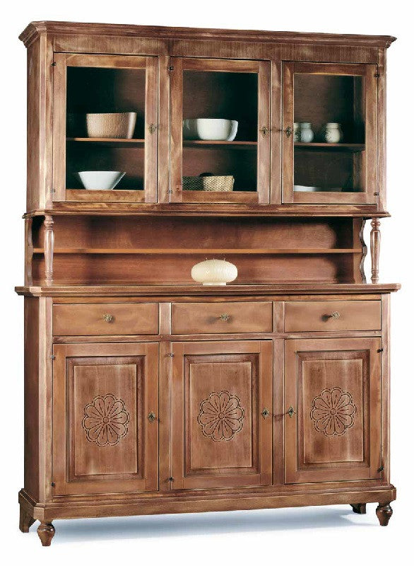 Cristalliera 3 porte 3 cassetti shabby vintage noce consumato