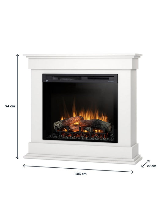 Camino Elettrico Riscaldante Da Pavimento Autoportante a LED - 28" - Bianco opaco - 103 x 94 x 29 - LENOX