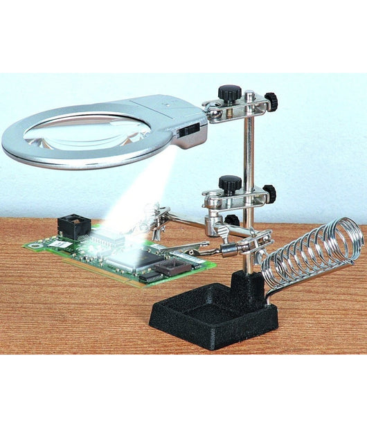 Lente 2.25'' Ingrandimento 4x Con Pinze Terza Mano Da Tavolo Supporto Per Saldature Modellismo         