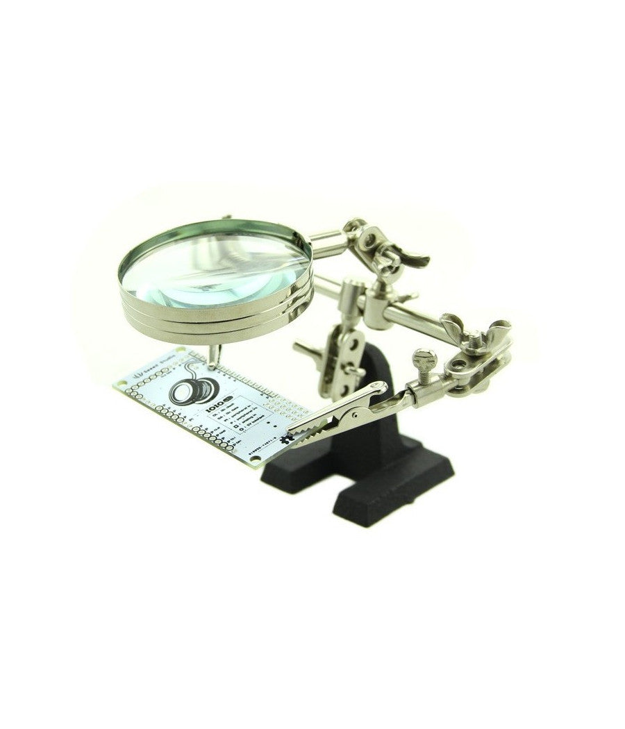 Lente 3.5" Ingrandimento 2x Con Pinze Terza Mano Da Tavolo Supporto Per Saldature Modellismo         