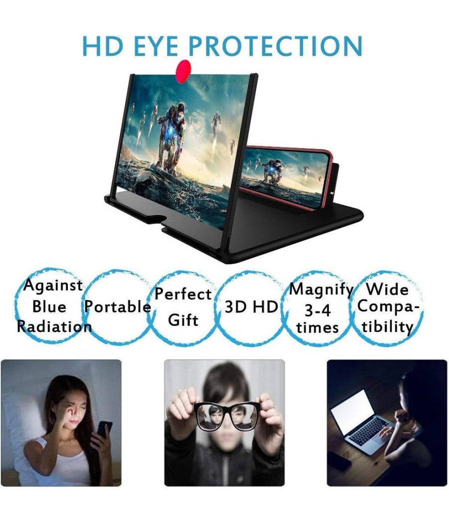 Lente Di Ingrandimento Schermo 12" 3d Per Cellulare Smartphone Guardare Video Film         