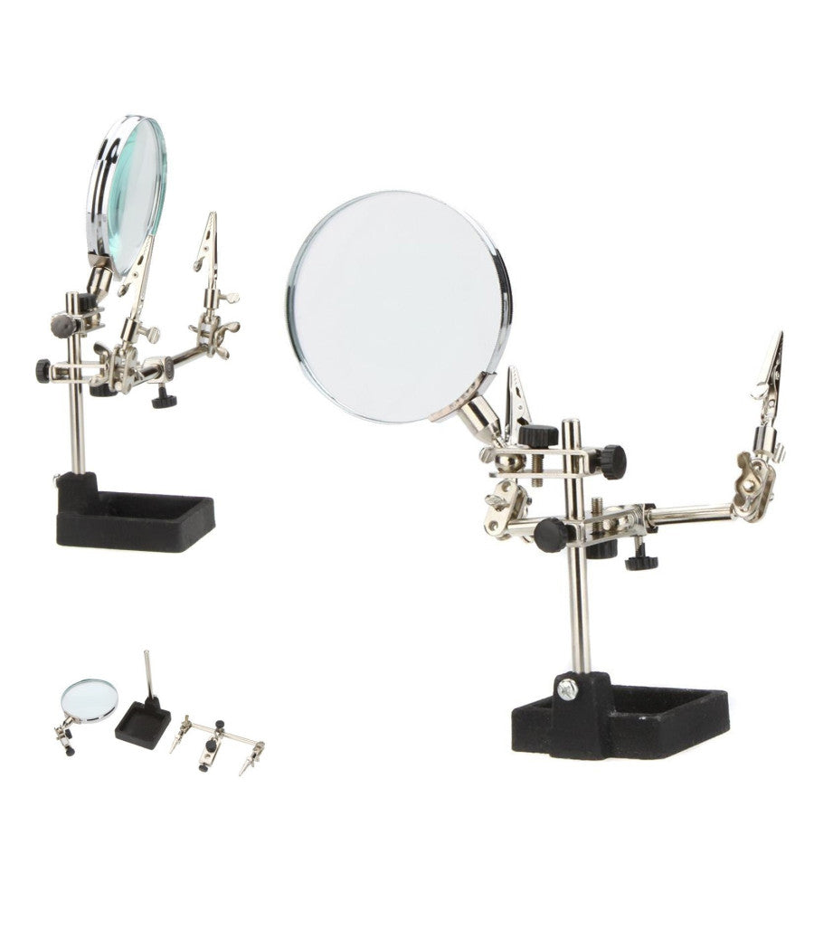 Lente Ingrandimento Con Pinze Da Tavolo Tool Riparazioni Saldature Orientabile         