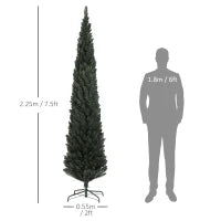 Albero di Natale Slim Alto 225 cm Salvaspazio con 538 Rami con Base in Acciaio per Interni, Verde
