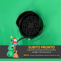 Albero di Natale Gonfiabile 180cm con Babbo Natale, Cagnolino e Luci LED, Decorazione Natalizia da Esterno