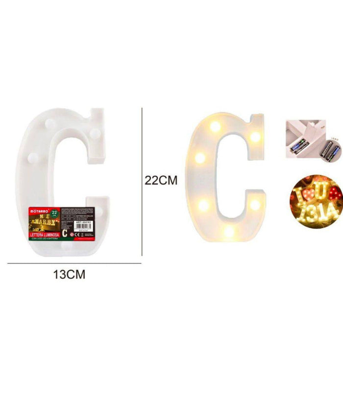 Lettera C Luminosa Con Luci Led A Batteria Decorazioni Per La Casa Dim. 22 Cm         