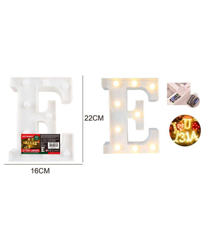 Lettera E Luminosa Con Luci Led A Batteria Decorazioni Per La Casa Dim. 22 Cm         