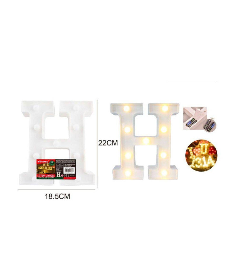 Lettera H Luminosa Con Luci Led A Batteria Decorazioni Per La Casa Dim. 22 Cm         