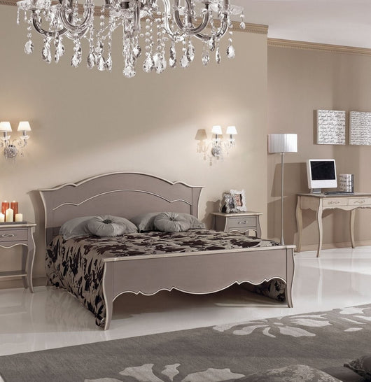 Letto sagomato matrimoniale bicolore tortora in legno (1481) - Mobili 2G