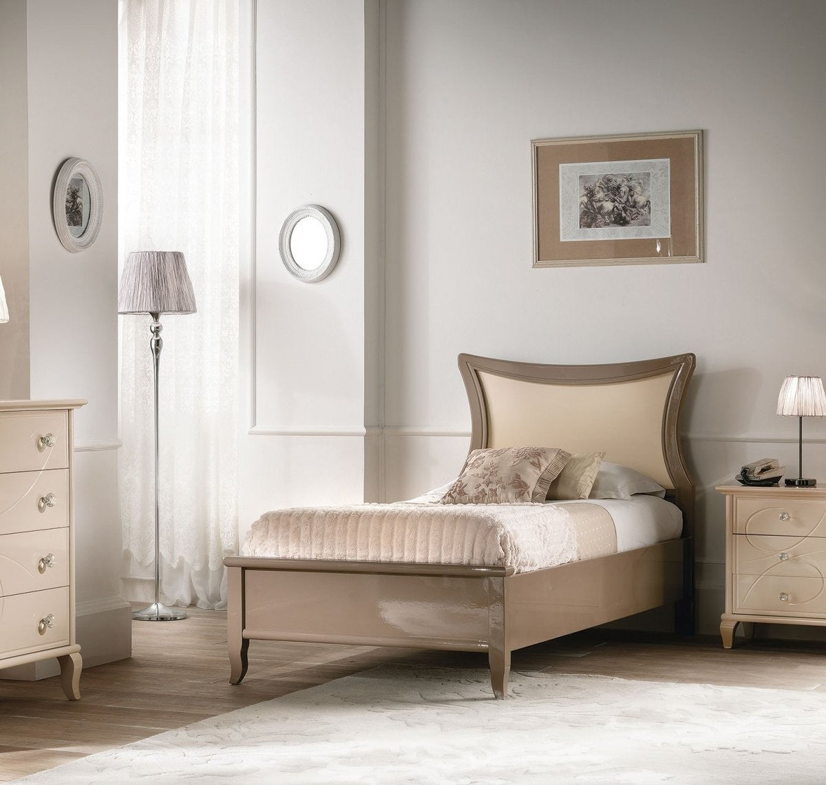 Letto sagomato singolo tortora in legno