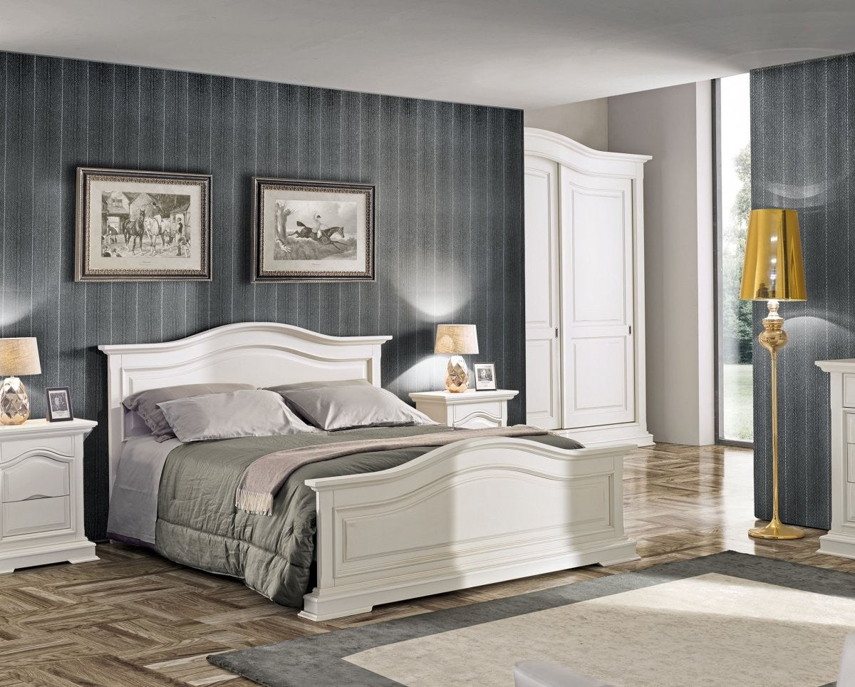 Letto matrimoniale sagomato shabby chic bianco legno massello