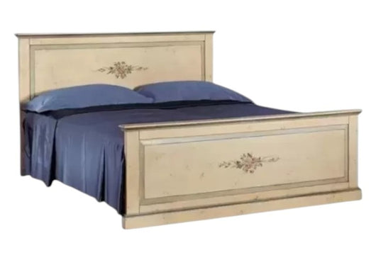 Letto  dritto matrimoniale avorio antico filo azzurro in legno (1432) - Mobili 2G