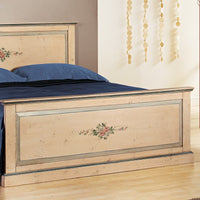 Letto  dritto matrimoniale avorio antico filo azzurro in legno (1432) - Mobili 2G