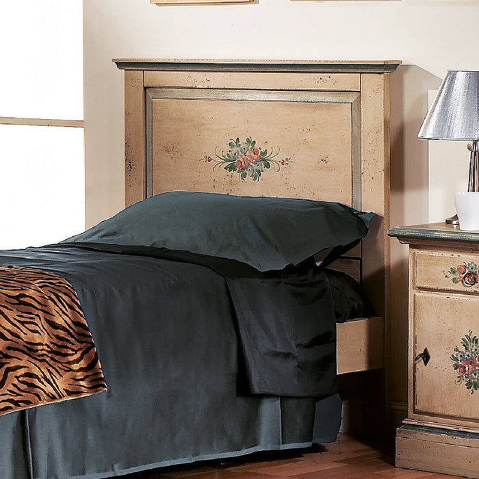 Letto  dritto singolo avorio antico filo azzurro in legno