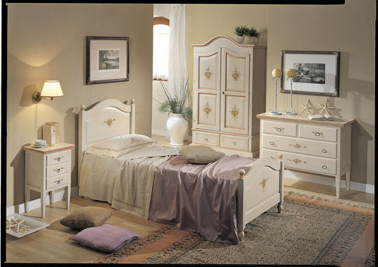 Letto sagomato singolo  bianco filo rosa in legno