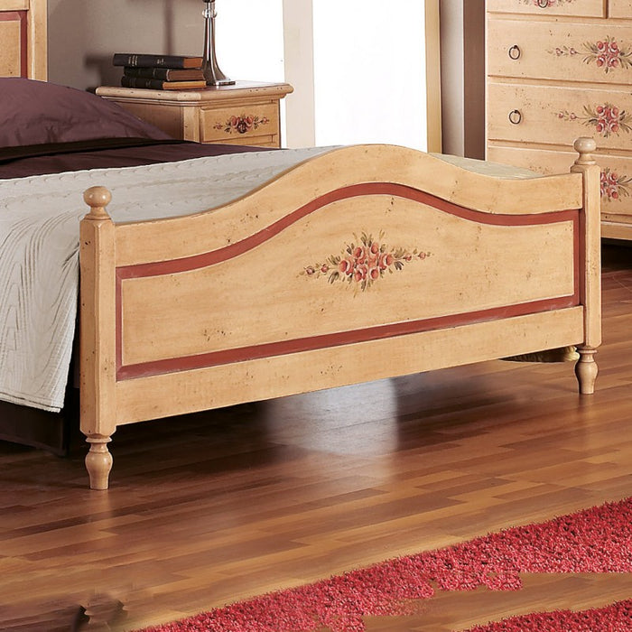 Letto sagomato matrimoniale avorio antico filo rosso in legno