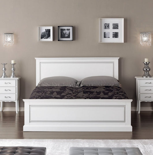 Letto matrimoniale shabby chic bianco legno massello