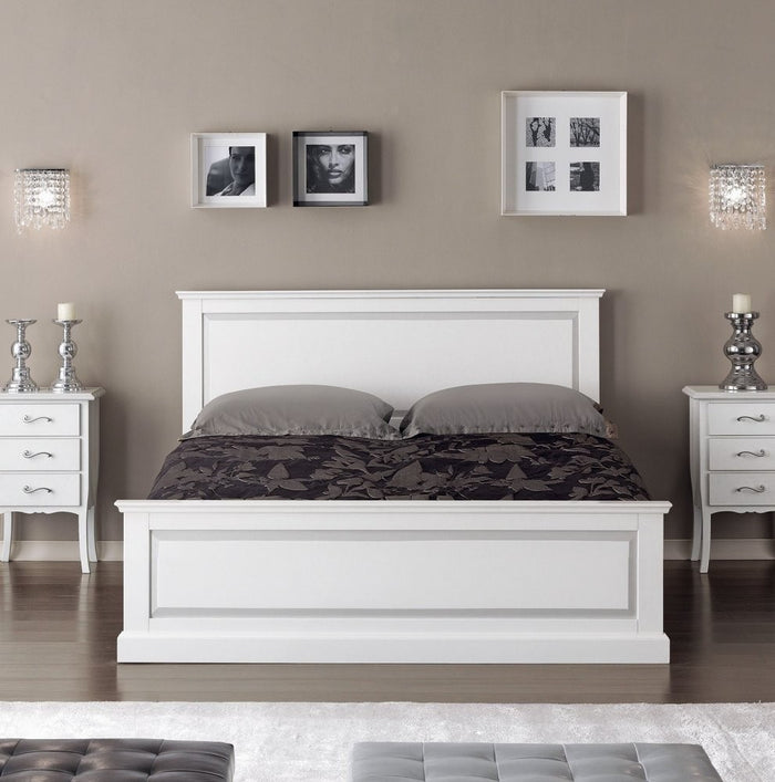 Letto matrimoniale shabby chic bianco legno massello