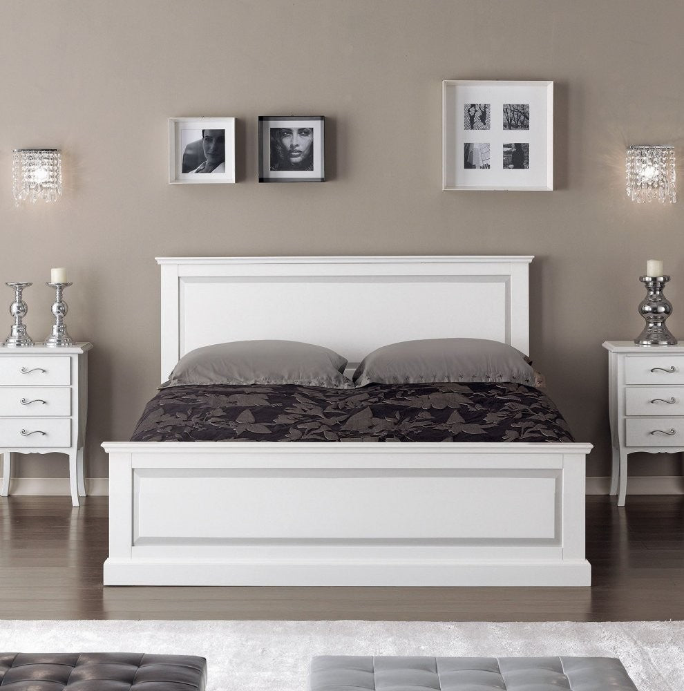 Letto matrimoniale shabby chic bianco legno massello