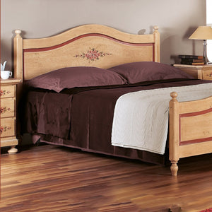 Letto sagomato matrimoniale avorio antico filo rosso in legno