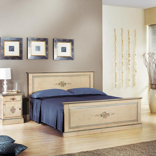 Letto  dritto matrimoniale avorio antico filo azzurro in legno (1432) - Mobili 2G