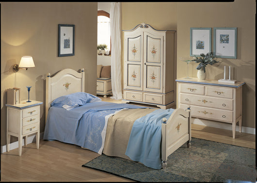 Letto sagomato singolo  bianco filo blu in legno