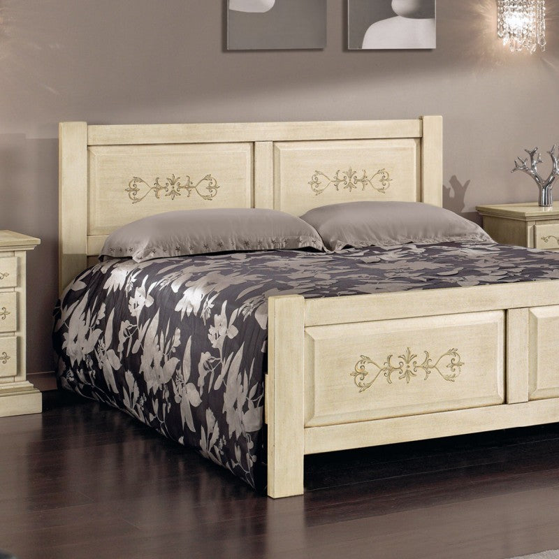 Letto  dritto matrimoniale avorio antico/verde in legno 173x209x107 (1472) - Mobili 2G