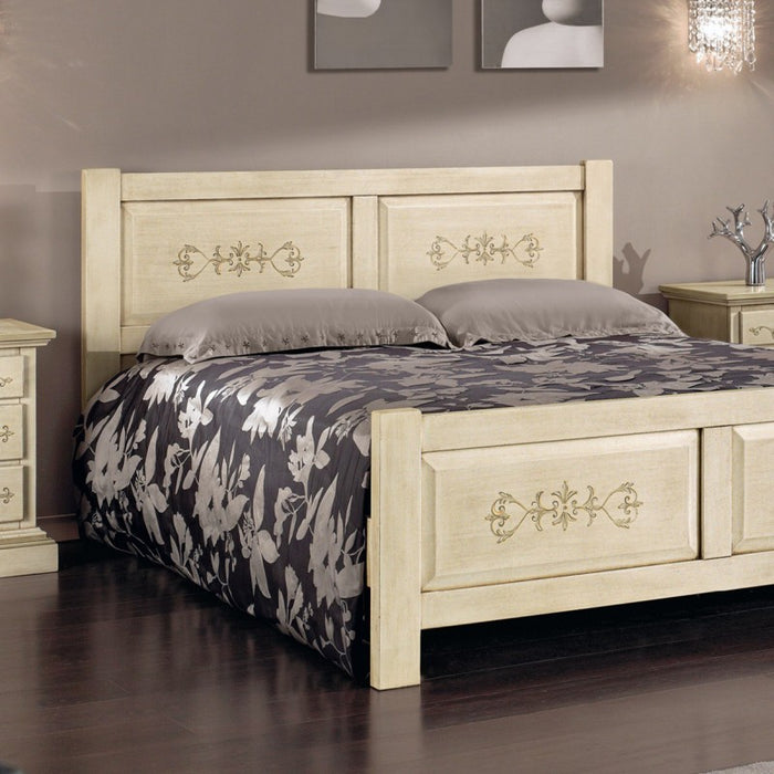 Letto  dritto matrimoniale avorio antico/verde in legno 173x209x107 (1472) - Mobili 2G