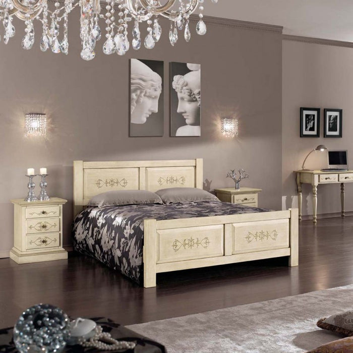 Letto  dritto matrimoniale avorio antico/verde in legno 173x209x107 (1472) - Mobili 2G