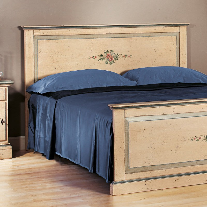 Letto  dritto matrimoniale avorio antico filo azzurro in legno (1432) - Mobili 2G