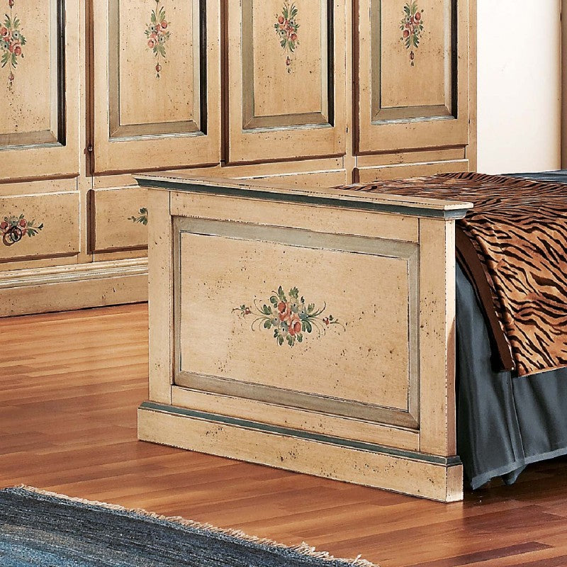 Letto  dritto singolo avorio antico filo azzurro in legno