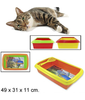 Lettiera Igienica In Plastica Aperta Per Gatti Con Setaccio E Paraschizzi         