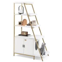 Lettiera per Gatti Grande con Stoccaggio, Mobile Nascosto per Gatti 2-in-1 con Scaffale a Scala Bianco + Oro-Lettini e divanetti