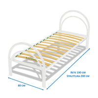 Struttura letto singolo 80x190 arco, colore bianco, telaio in metallo e doghe in legno - Comprarredo