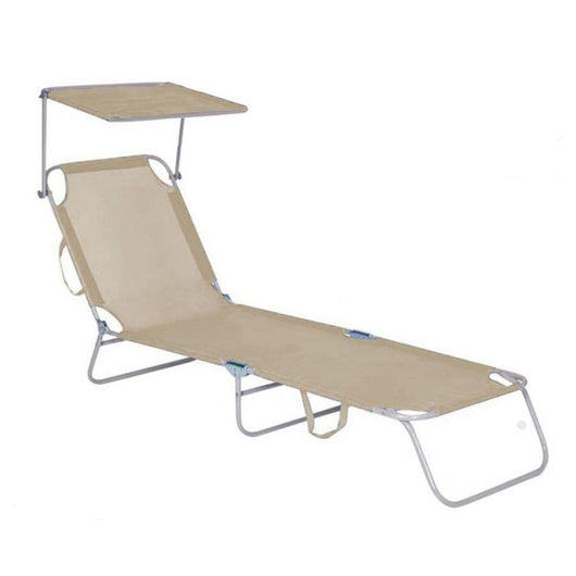 Trade Shop - Lettino Con Parasole In Textilene Tortora Mare Giardino Schienale Regolabile 281055 -